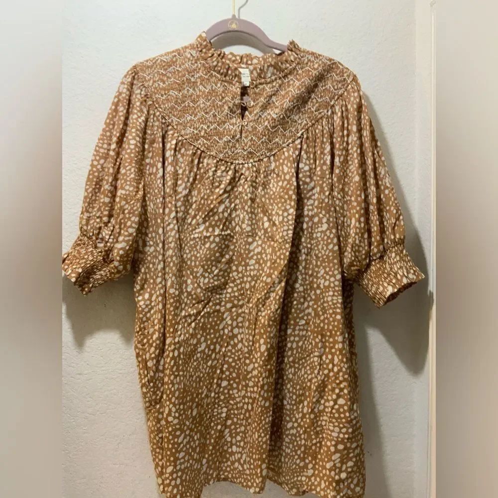 Elizabeth & James the label smocked shirt dress puff sleeve cuff size M
